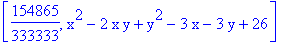 [154865/333333, x^2-2*x*y+y^2-3*x-3*y+26]